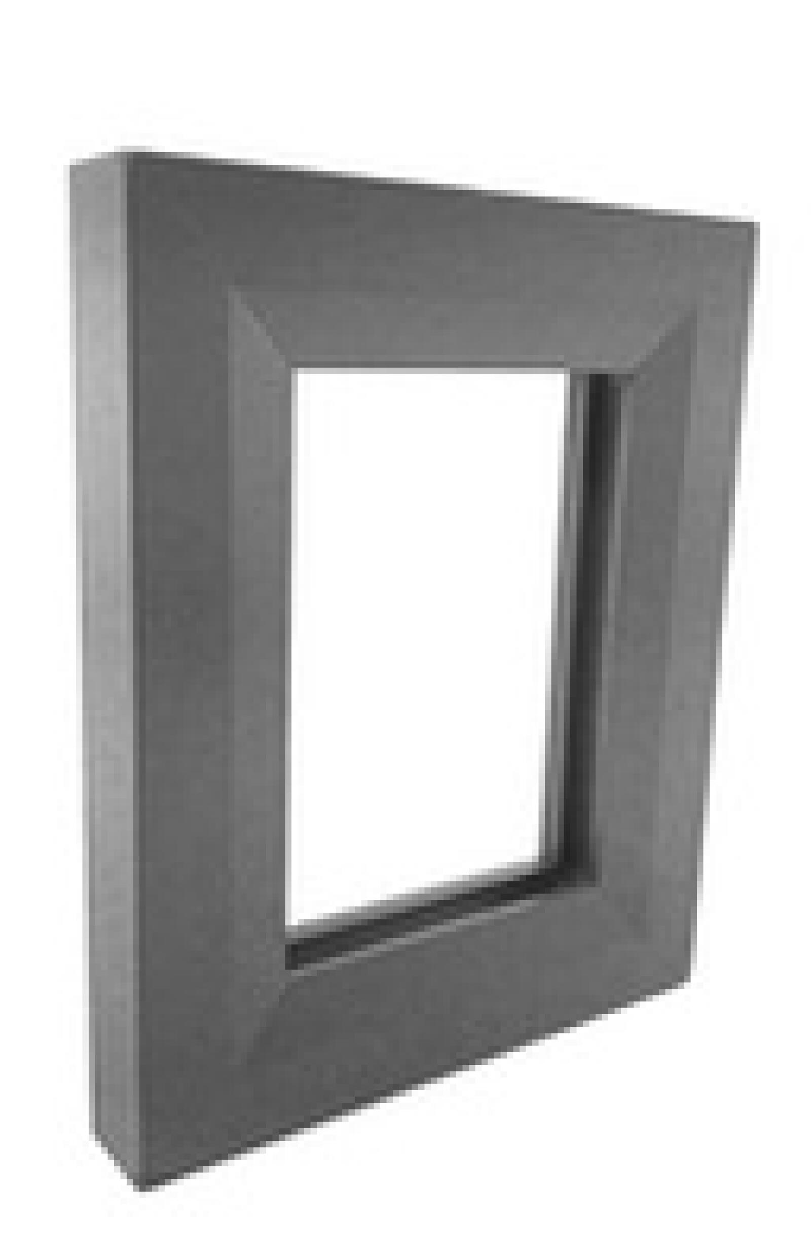 A dark gray rectangular frame with a square, beveled opening