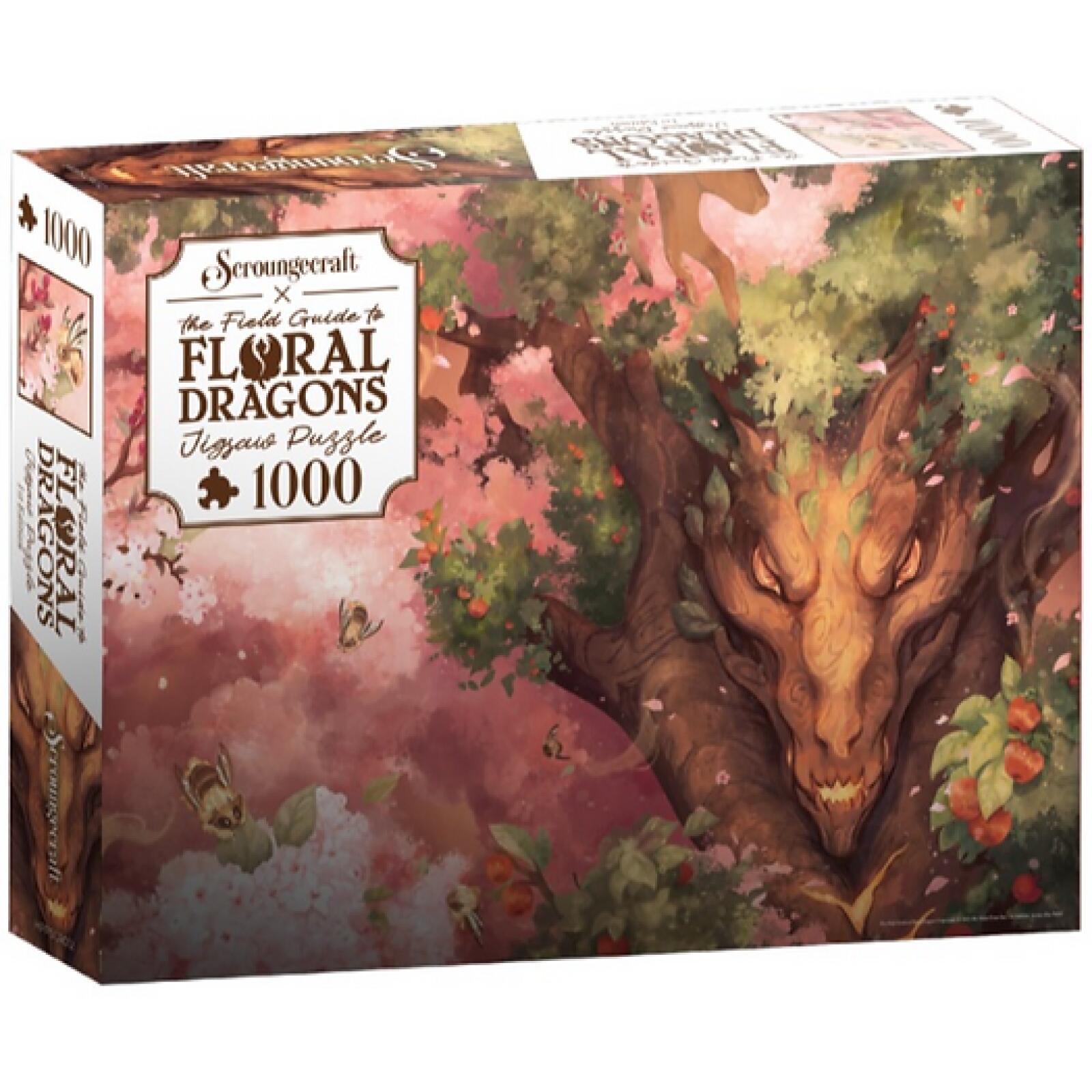 A Hit Point Press Apple Tree - 1000 piece Jigsaw featuring a large tree whose trunk forms a dragon's face against a pink sky with flying insects