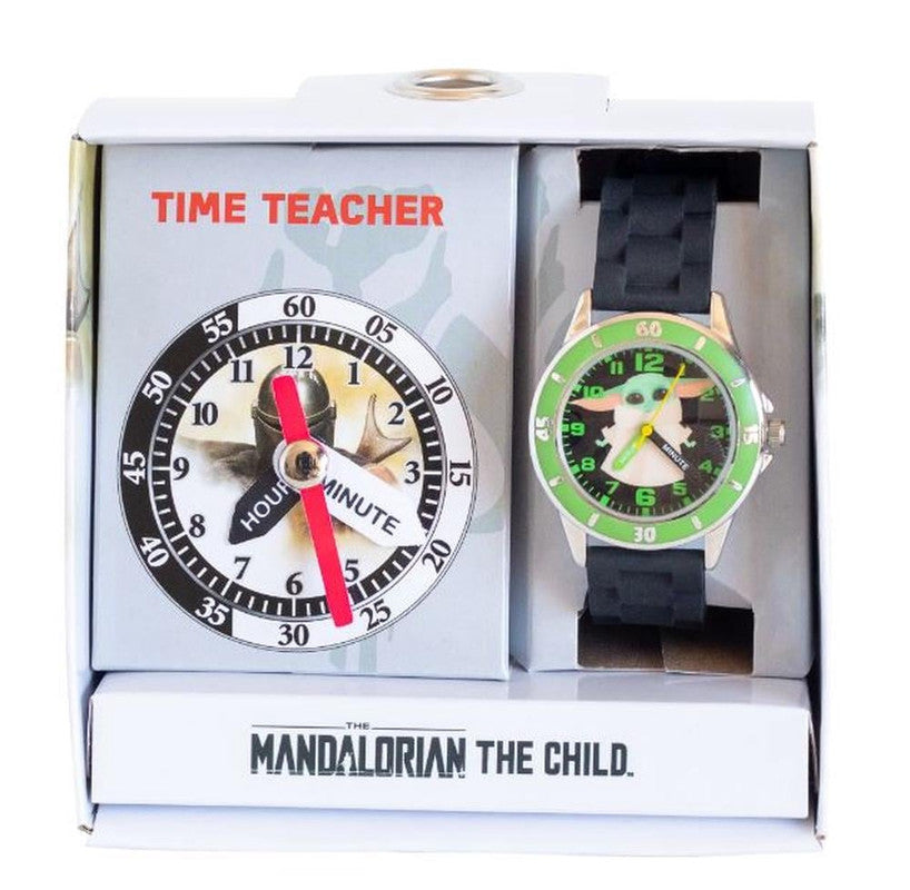 Time Teacher watch box packaging featuring green and black watch and time teaching clock graphic