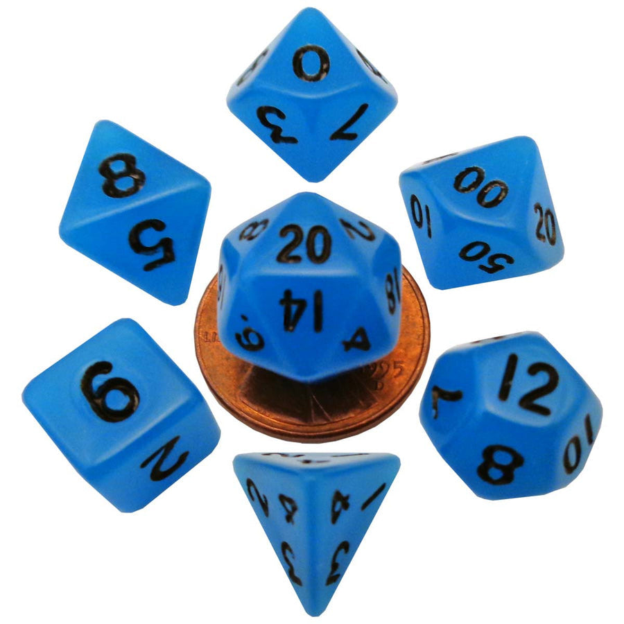 Metallic Dice Games - Mini Polyhedral Dice Set - Blue Glow