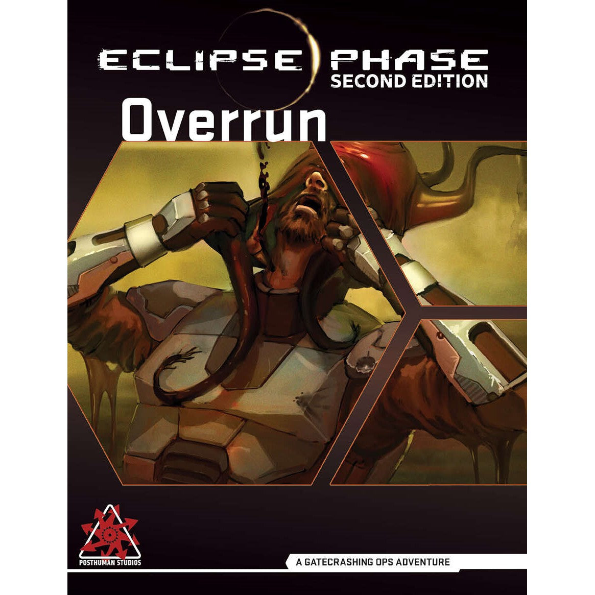 A man in futuristic armor screams, constricted by dark, slimy tentacles in a sci-fi scene