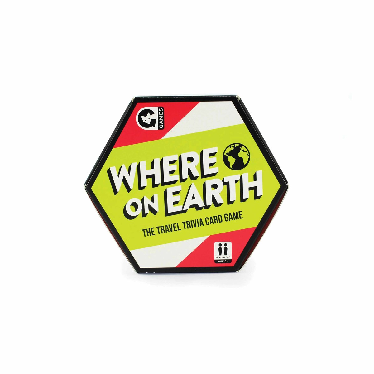 Hexagonal box for "Where on Earth" Travel Trivia Card Game
