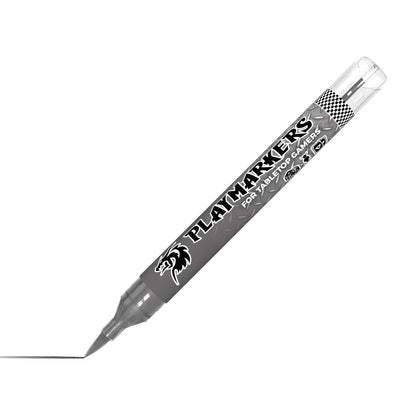 AK Interactive Gun Metal Playmarkers marker for tabletop gamers drawing a thin gun metal line on a white surface