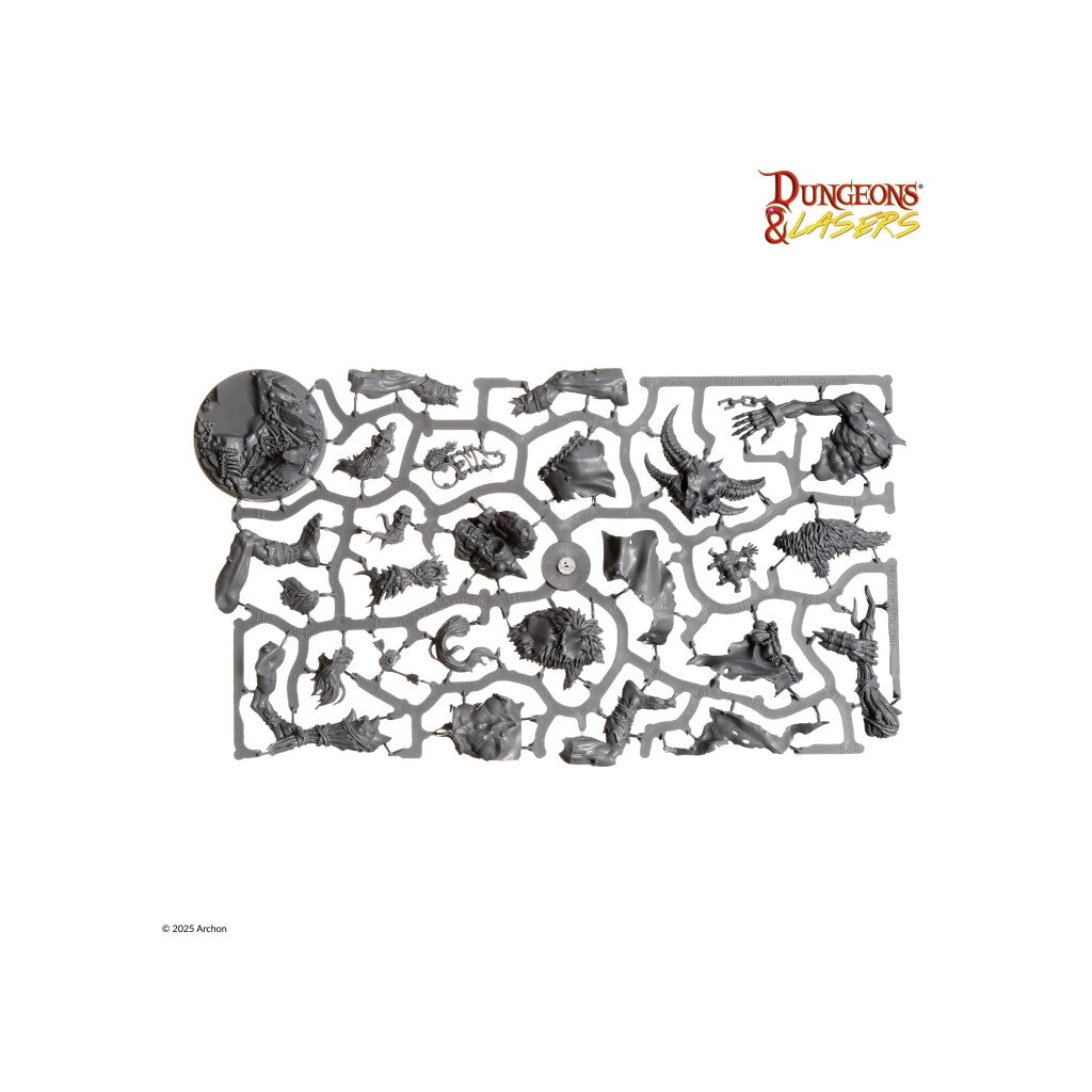 Unpainted sprue for Dungeons & Lasers model kit, containing fantasy monster miniature parts