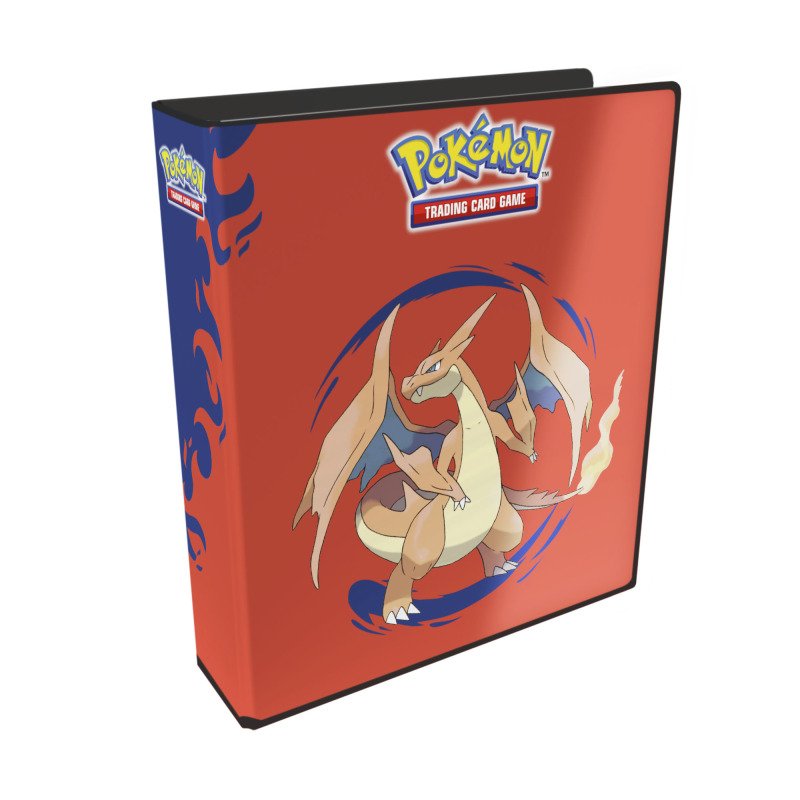 Red Pokemon TCG collector binder featuring Charizard