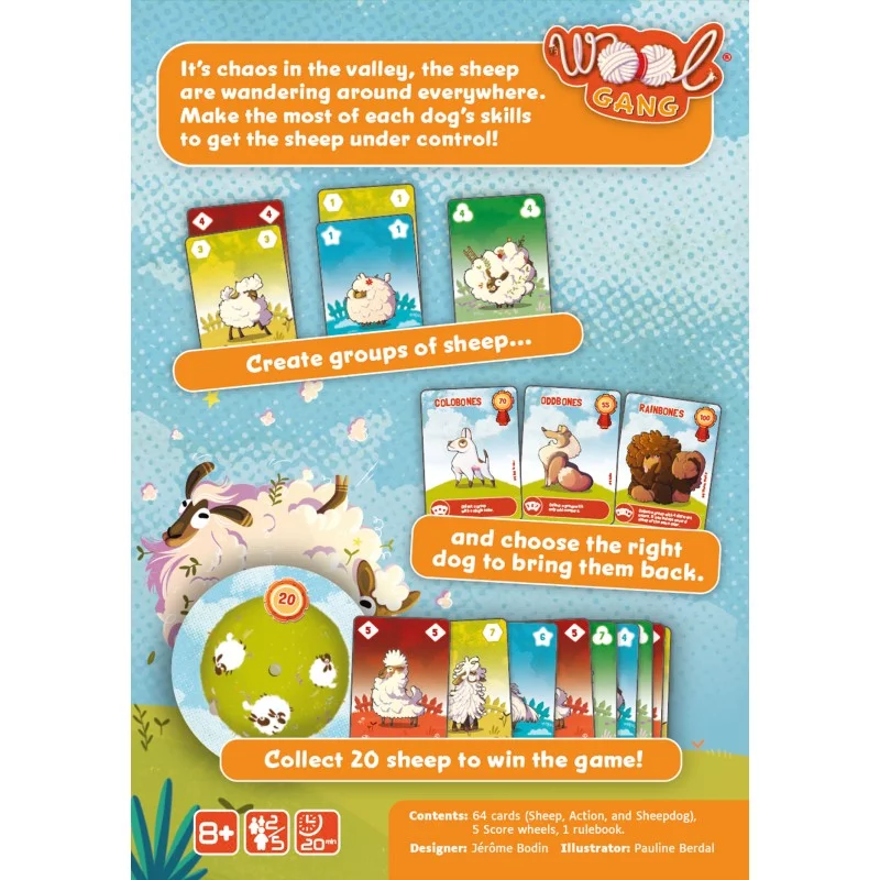 Wool Gang card game back view with play instructions