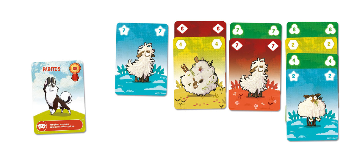 Wool Gang cards spread out showing sheep and item designs