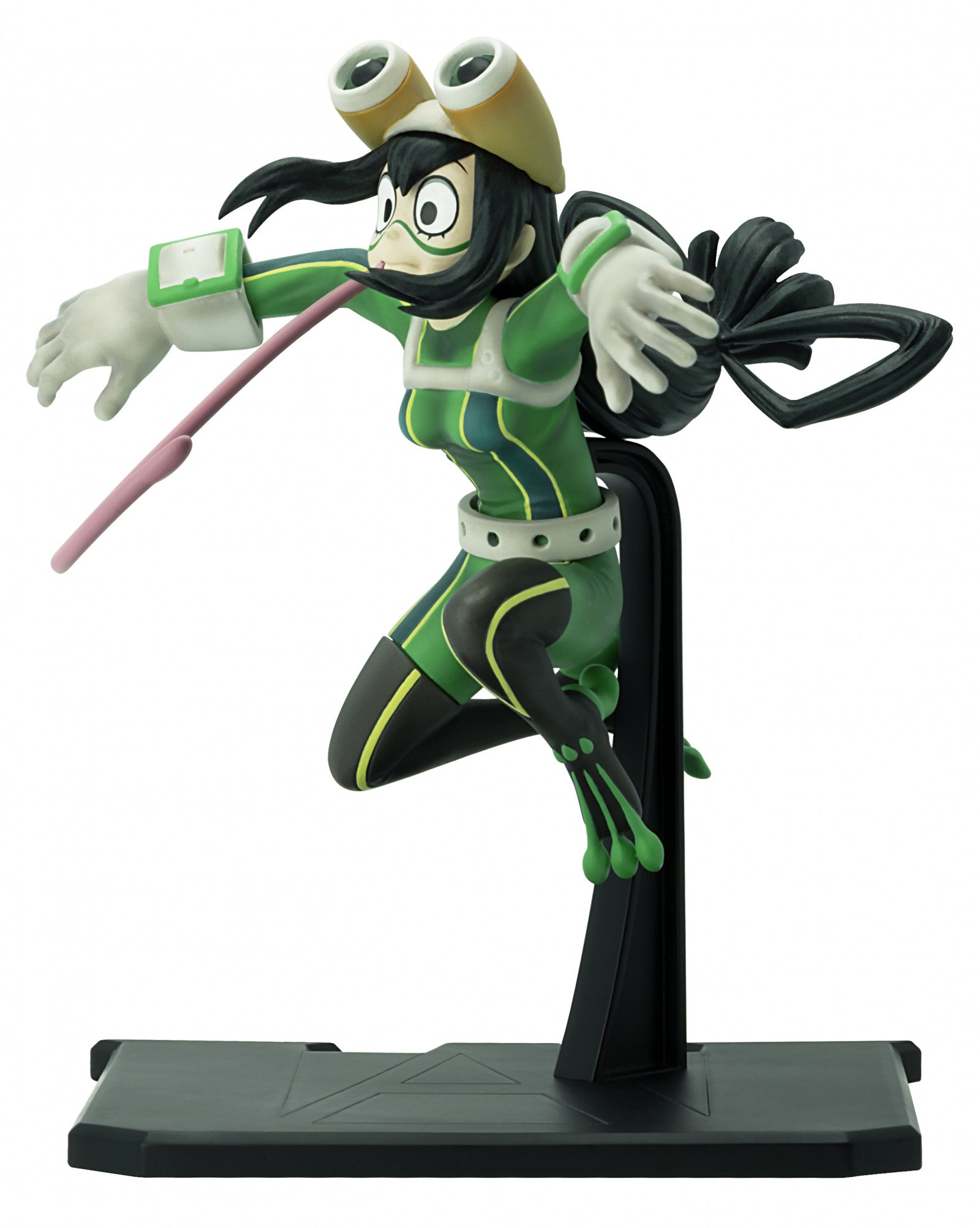 Side view of Tsuyu Asui figurine highlighting costume details