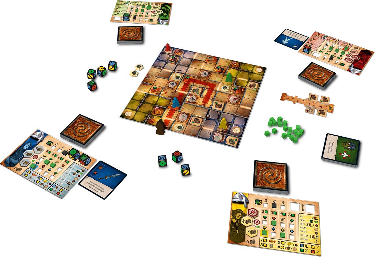 Dicium 3770005193164 3 board game setup with game board player mats dice character tokens and cards displayed on a white surface