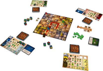 Dicium 3770005193164 3 board game setup with game board player mats dice character tokens and cards displayed on a white surface
