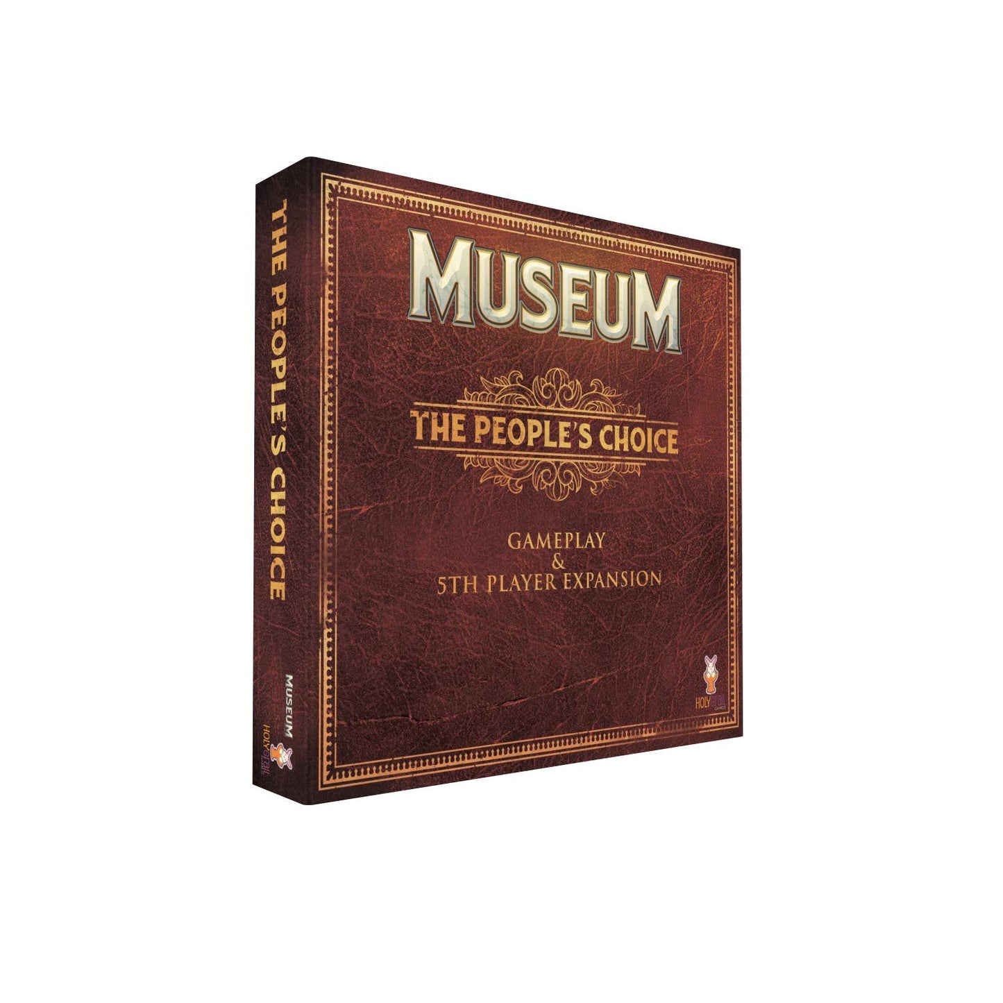 A brown leather-textured board game box for Museum The People's Choice featuring its title and "Gameplay & 5th Player Expansion" on the front
