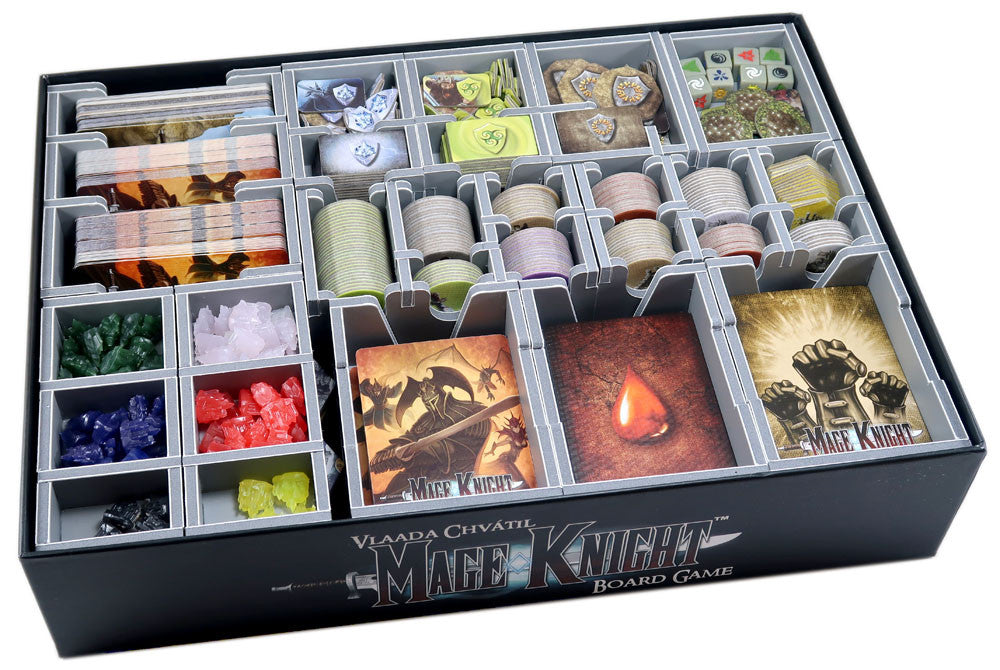Folded Space insert fully packed with Mage Knight game pieces