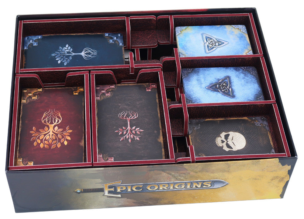 Organizer insert with game cards and tokens neatly arranged