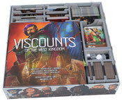 Folded Space game insert designed for Viscounts of the West Kingdom Collector&#39;s Box, showing a custom foam organizer with compartments for game components