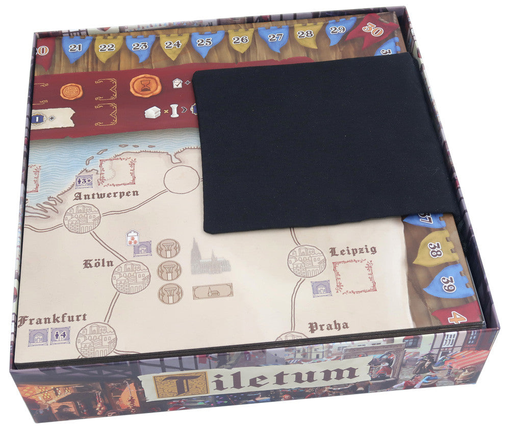 Box cover of Tiletum board game for reference with the insert