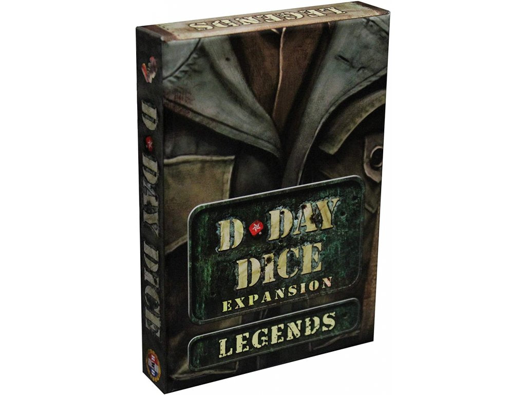 D-Day Dice Expansion: Legends game box, with military uniform artwork and a weathered design
