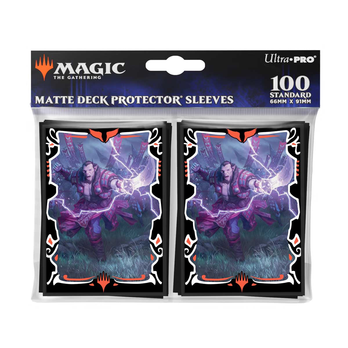 Magic: The Gathering 100 Matte Deck Protector Sleeves featuring a tusked warrior casting lightning