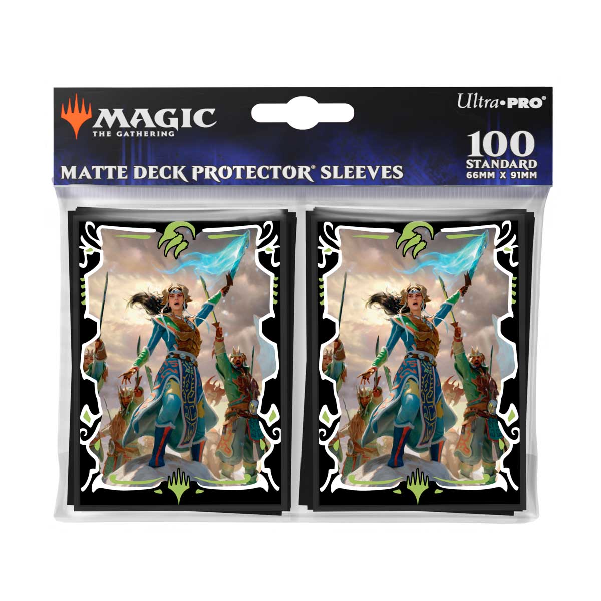 Ultra-Pro Magic: The Gathering card sleeves. Artwork features a triumphant female warrior holding a blue flag with followers on a peak