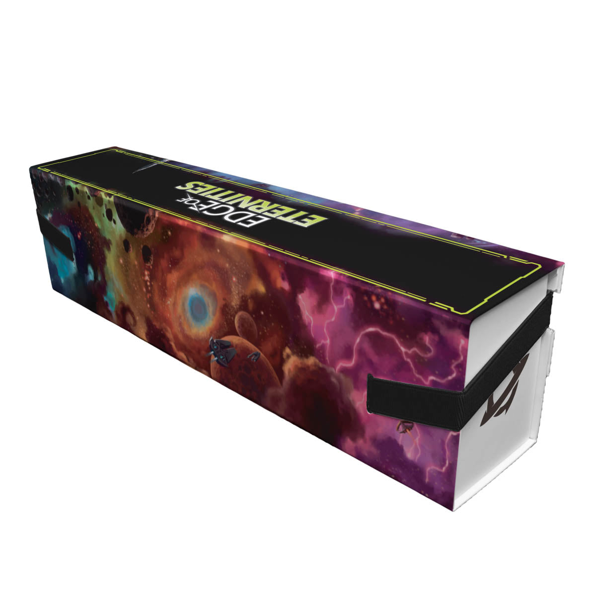 Rectangular deck box featuring cosmic art, including nebulae and planets, with "Edge of Eternities" text