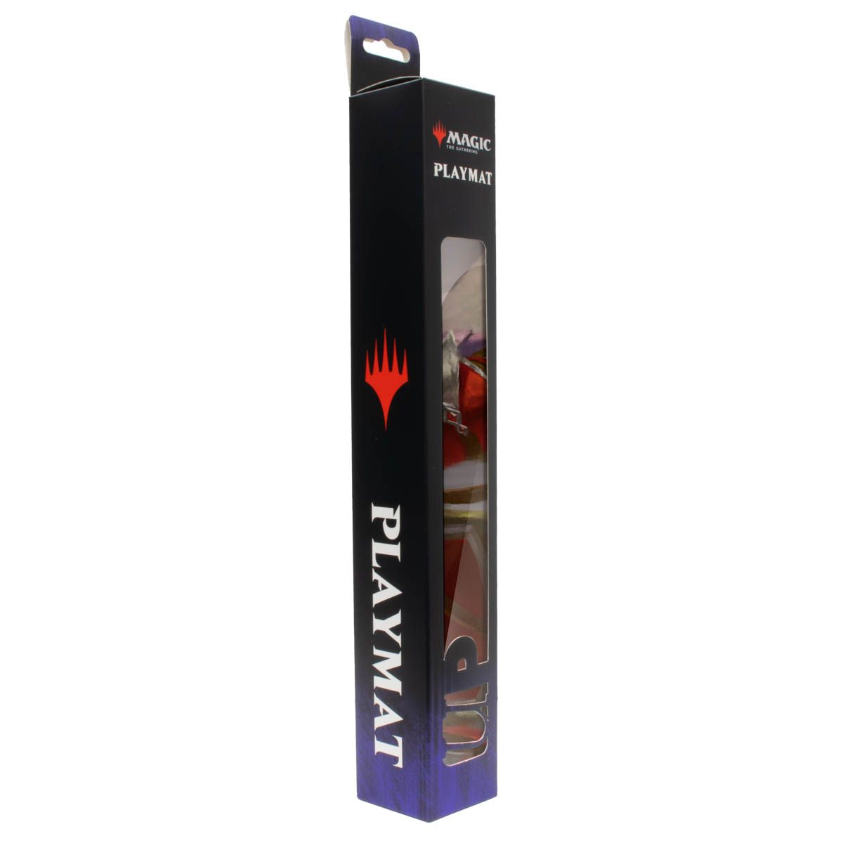 Black Magic: The Gathering playmat retail box with logo, &quot;PLAYMAT&quot; text, and a clear window