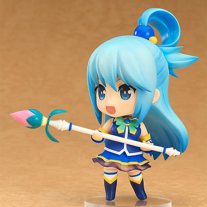 Good Smile Company Kono Subarashii Sekai ni Syukufuku wo Nendoroid Aqua figure holding staff in blue dress
