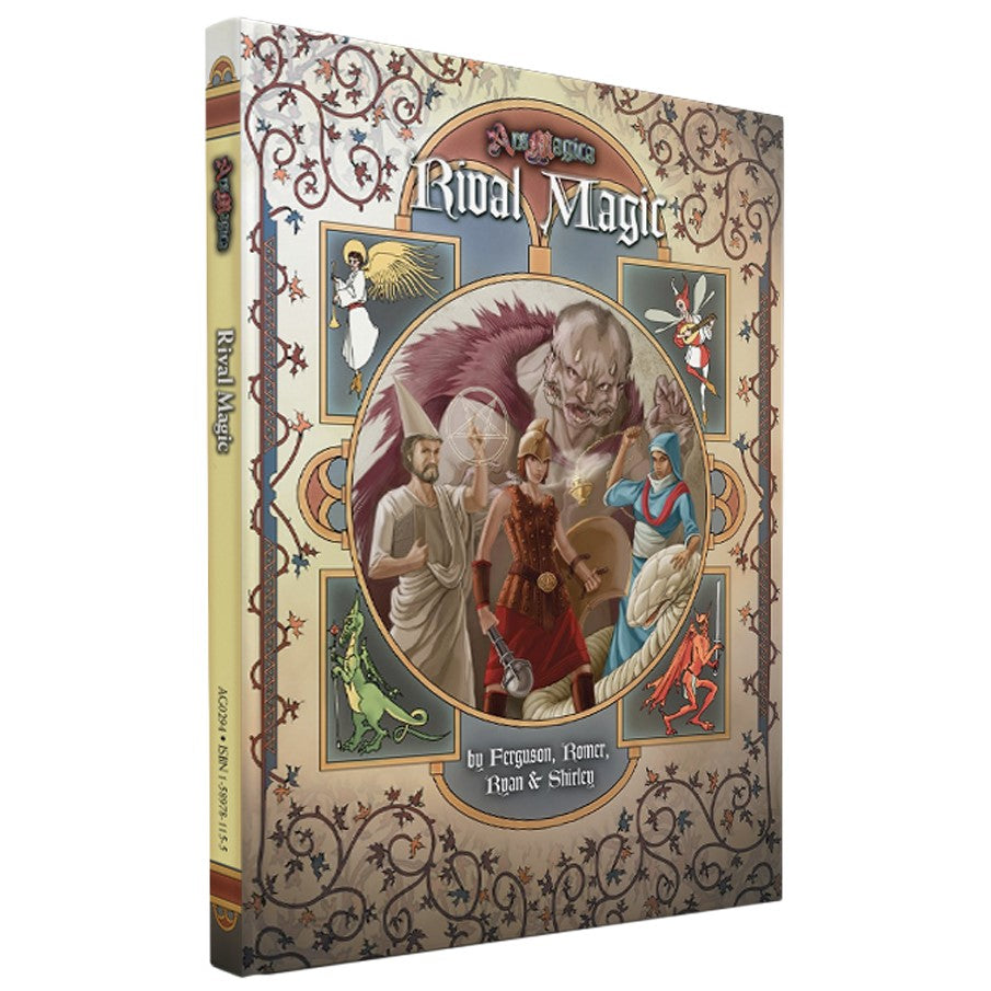 Ars Magica Fifth Edition - Rival Magic RPG sourcebook cover showing a wizard, warrior, and woman confronting a winged demon