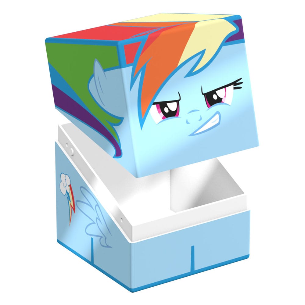 Ultimate Guard Squaroe My Little Pony cube box depicting Rainbow Dash's determined face on its slightly open lid and her cutie mark on the light blue base