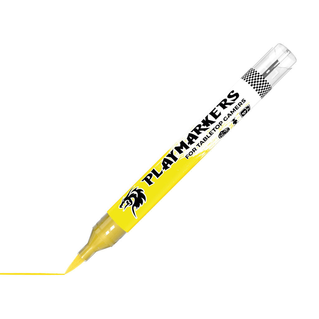 AK Interactive Yellow Playmarkers marker for tabletop gamers drawing a thin yellow line on a white surface