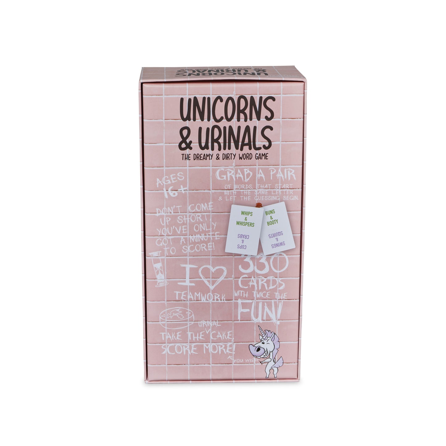 Pink Unicorns Urinals The Dreamy Dirty Word Game box with cartoon unicorn graphic