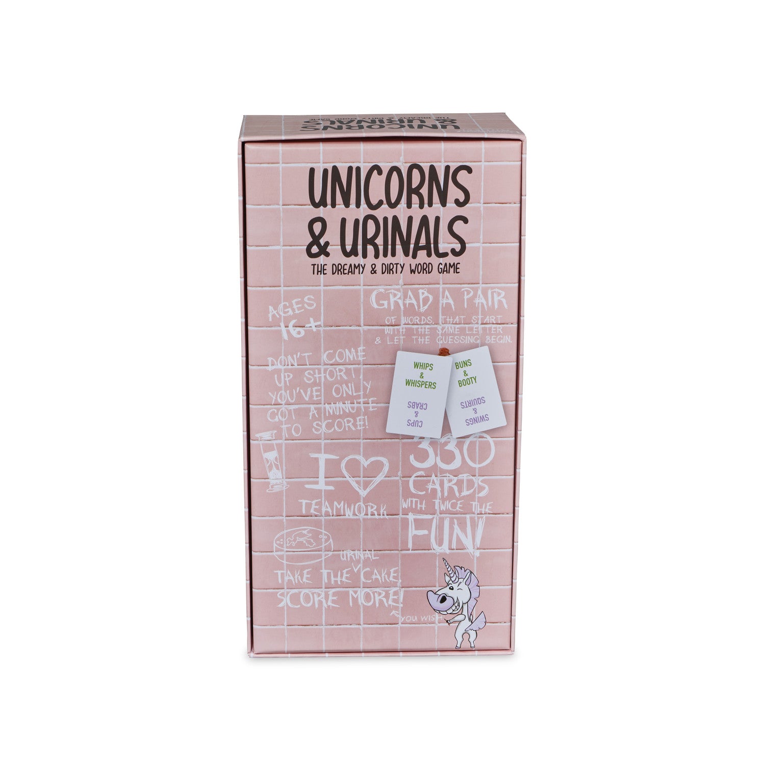 Pink Unicorns Urinals The Dreamy Dirty Word Game box with cartoon unicorn graphic