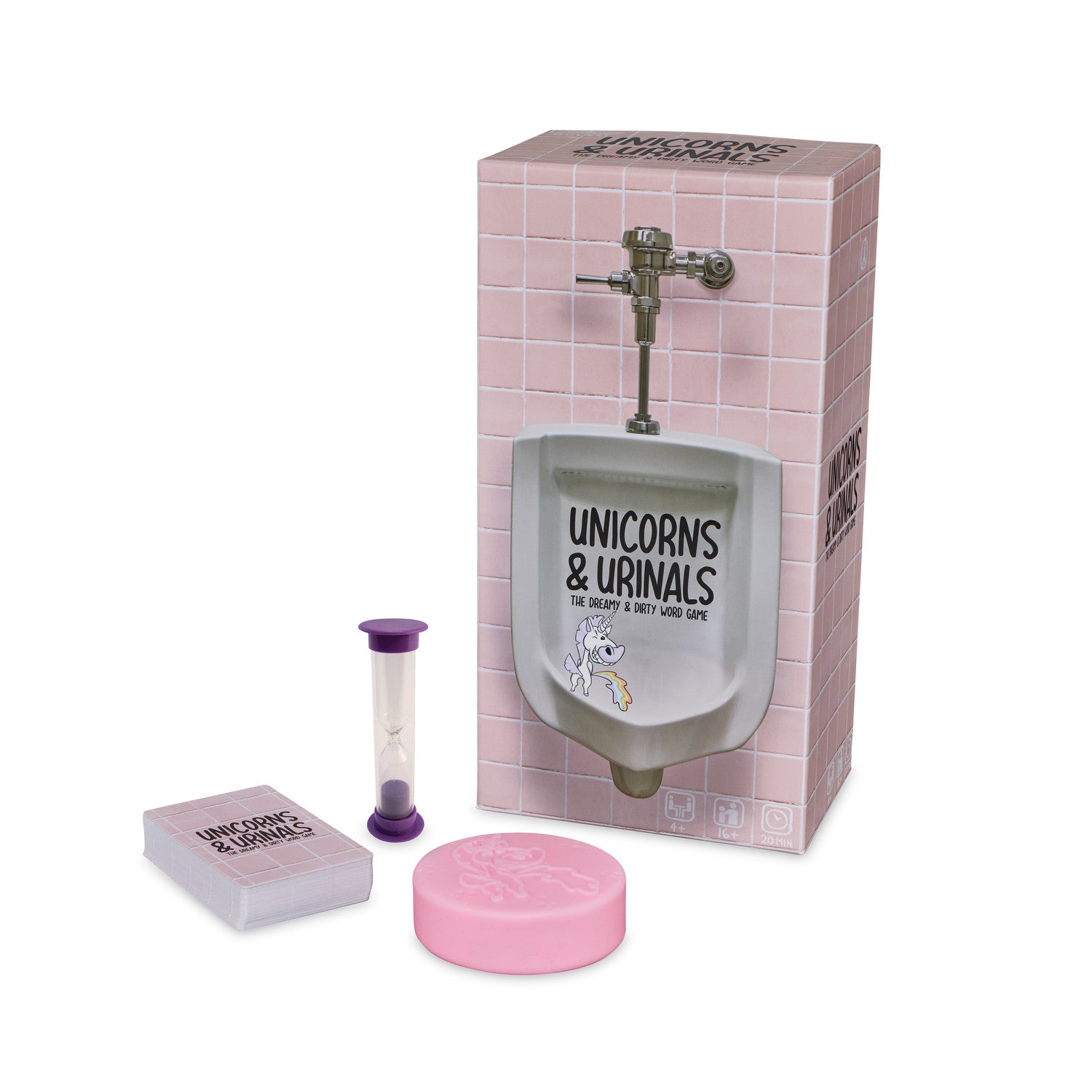 Unicorns Urinals The Dreamy Dirty Word Game with cards timer and unicorn soap