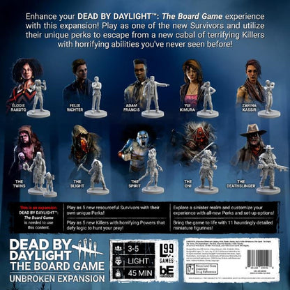 Dead by Daylight: Board Game - Unbroken Expansion featuring 11 miniatures (Survivors and Killers) and character artwork
