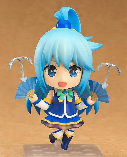 Good Smile Company Nendoroid Aqua figure from Kono Subarashii Sekai ni Syukufuku wo in blue dress with fans and effect parts