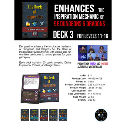The Deck of Inspiration 3 for D&D 5e, designed for character levels 11-16