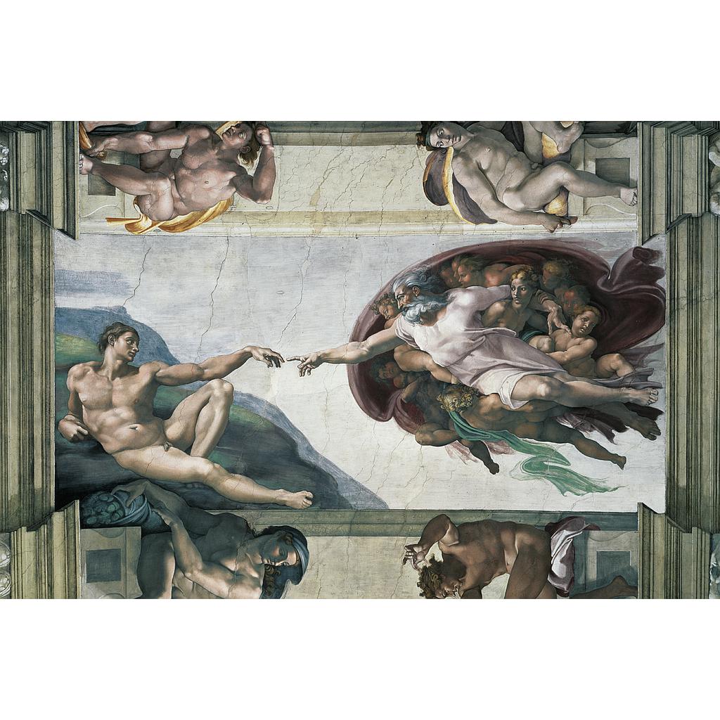 The Ravensburger 5000-piece puzzle art displaying Michelangelo’s Creation of Adam fresco with God extending his hand toward Adam