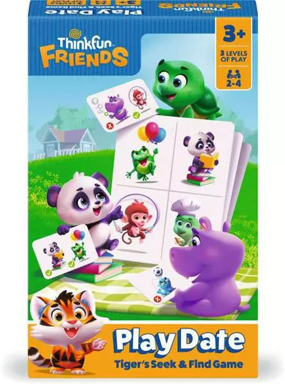 Thinkfun Friends Play Date Tiger's Seek Find Game for ages 3 with 3 levels 2-4 players featuring cute animal characters and game cards