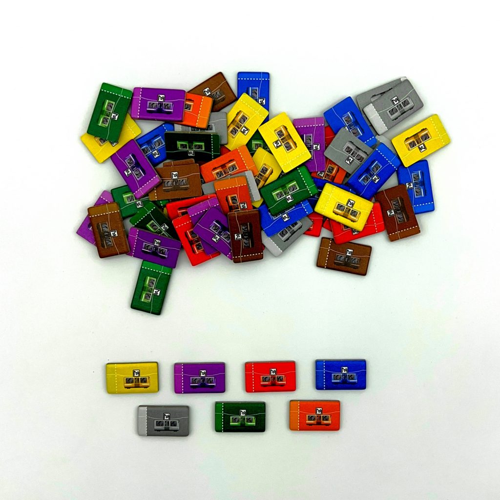 Detailed top view of metro game colorfull pieces