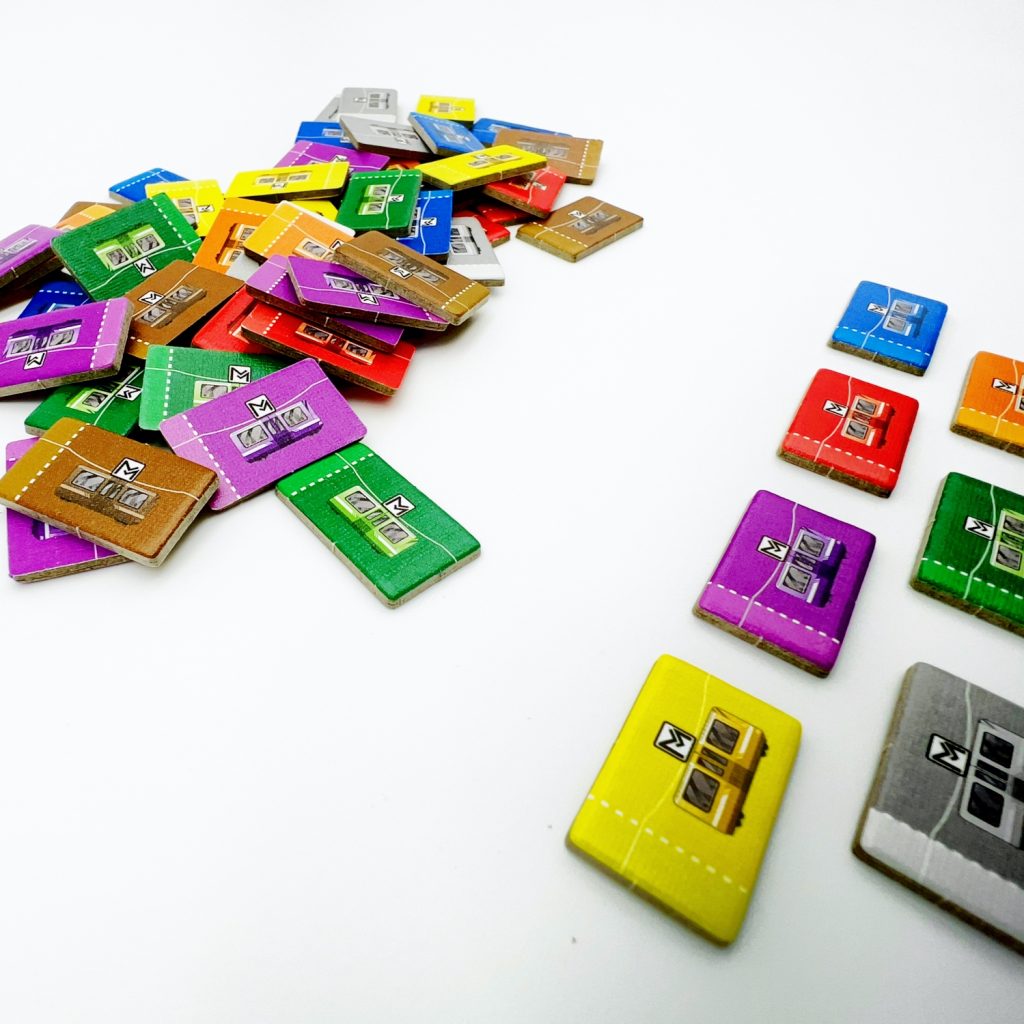 Close-up of detailed metro game colorfull pieces