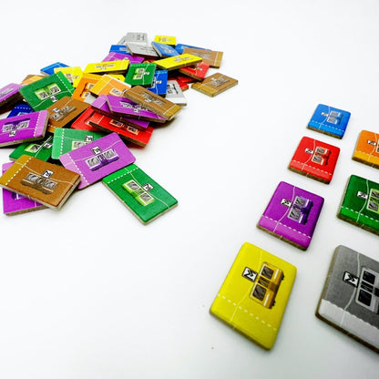 Close-up of detailed metro game colorfull pieces