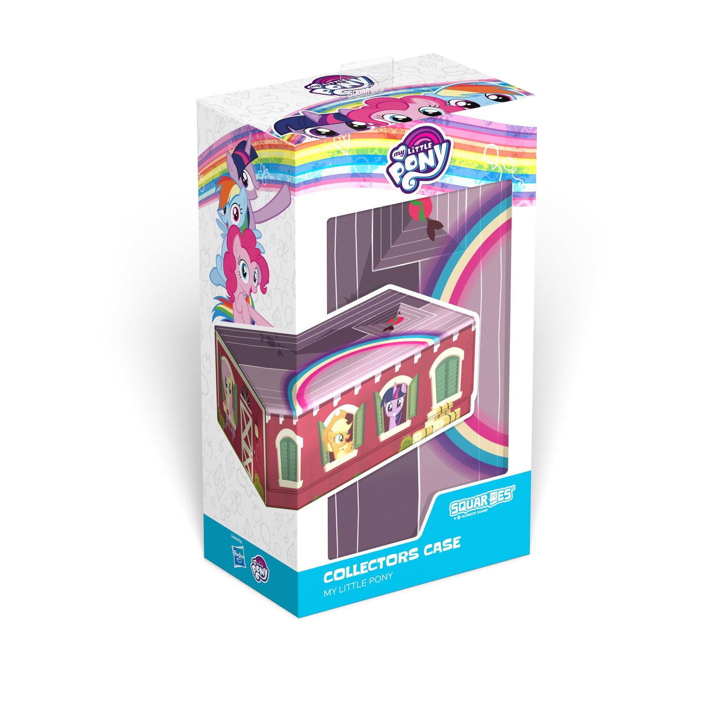A white and red My Little Pony collector's case box featuring a barn with ponies peeking out of windows and a rainbow on top