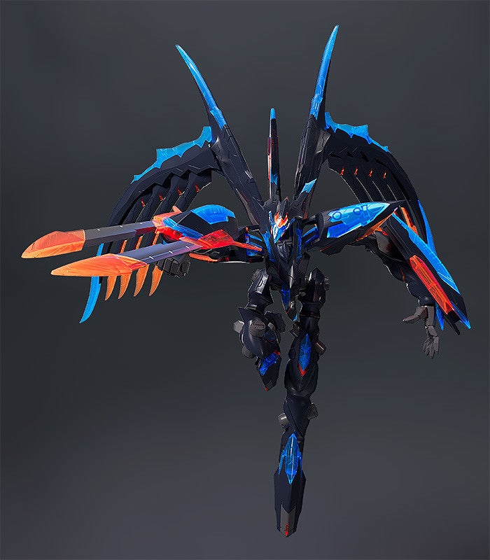 Rear view showing backpack thrusters and articulated limbs