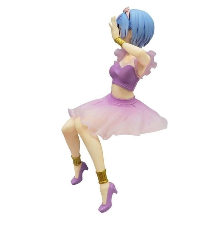 Anime figure of a blue-haired girl in a purple dancer&#39;s outfit and gold ankle cuffs