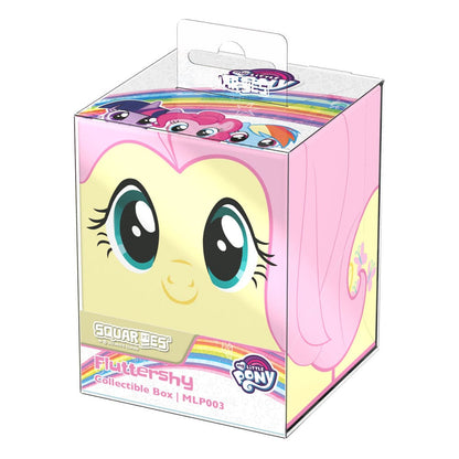 A Squaroe collectible box depicting Fluttershy's face with big eyes and other My Little Pony characters on the top