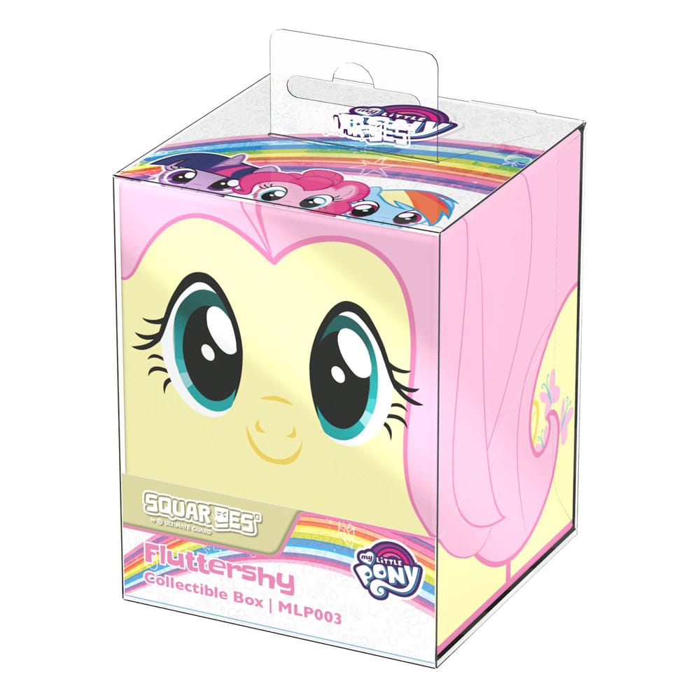 A Squaroe collectible box depicting Fluttershy&#39;s face with big eyes and other My Little Pony characters on the top