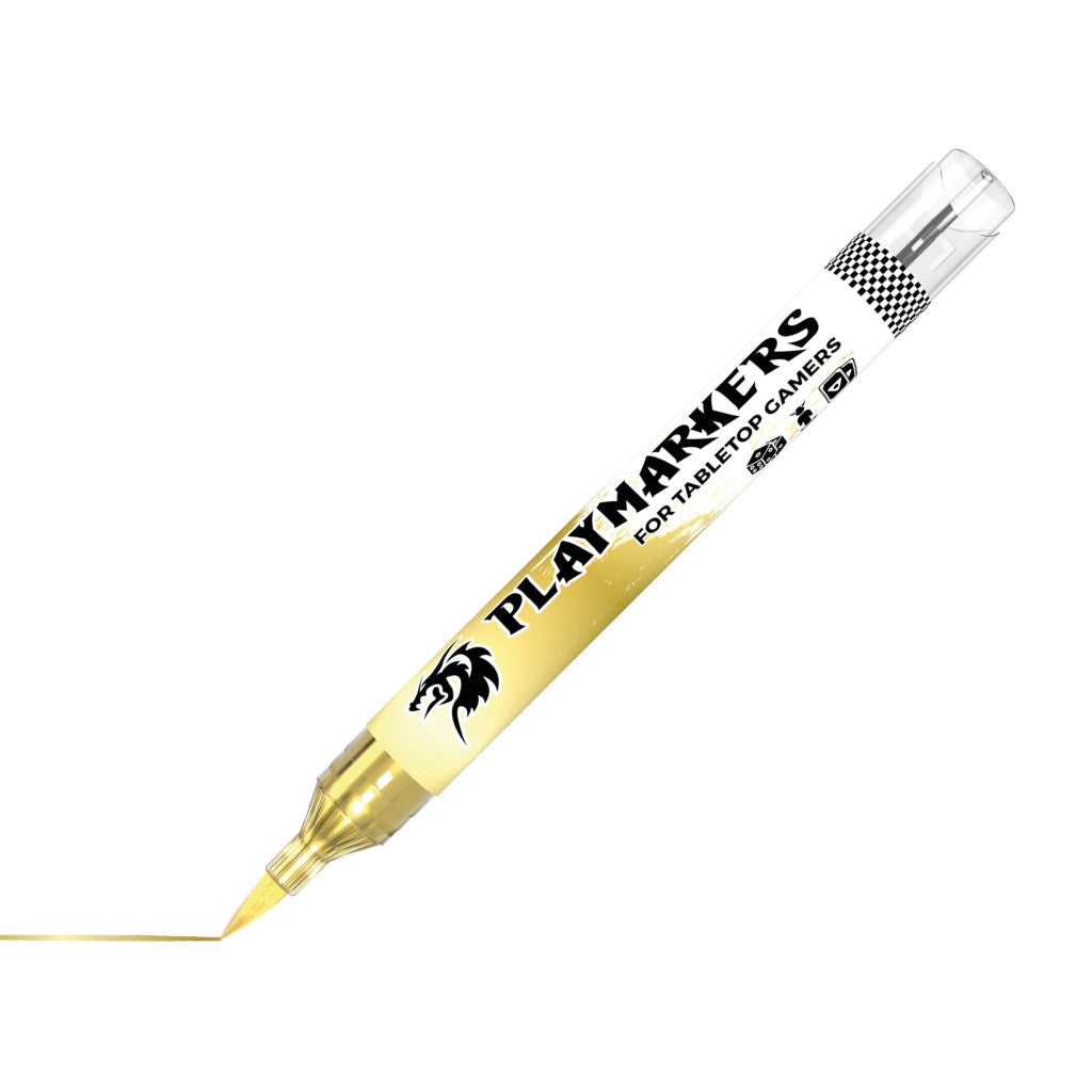 AK Interactive Gold Playmarkers marker for tabletop gamers drawing a thin gold line on a white surface