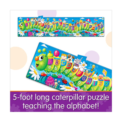 Kids' alphabet caterpillar puzzle, A-Z, 5 feet long, featuring animals and colourful letters for learning