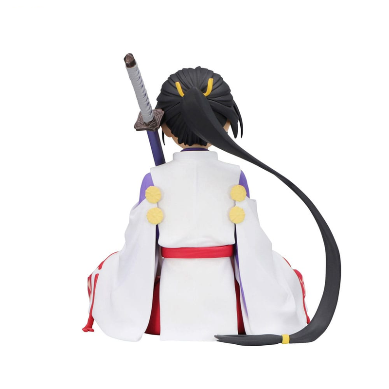 The Elusive Samurai figure with long black hair purple and white robe and a katana sword on their back