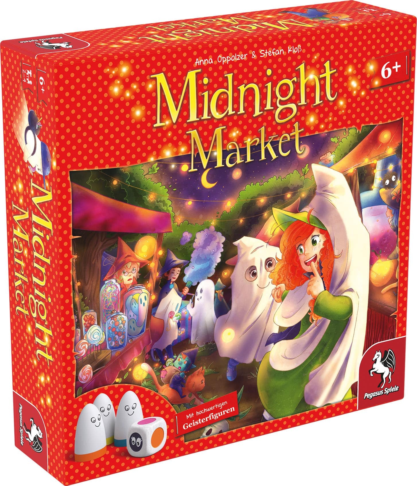 Midnight Market board game box featuring whimsical Halloween characters and a candy stall 6 age rating