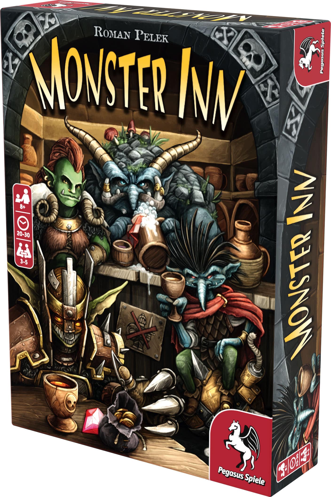 Monster Inn board game box with colorful illustration of monster characters drinking and socializing in a tavern setting