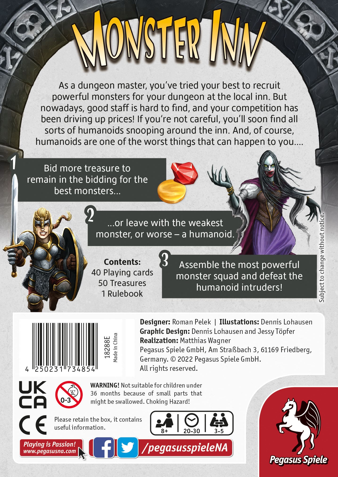 Monster Inn board game box with artwork of fantasy creatures and characters and a barcode